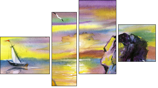 Sea water colour landscape  - Obraz czteroczęściowy, Fortyk