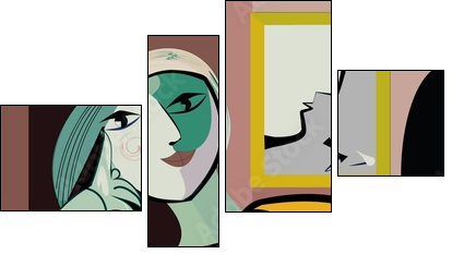 Colorful abstract background, inspired by Picasso, woman in armchair - Obraz czteroczęściowy, Fortyk