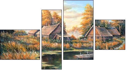 Rural landscape on the bank of the river  - Obraz czteroczęściowy, Fortyk