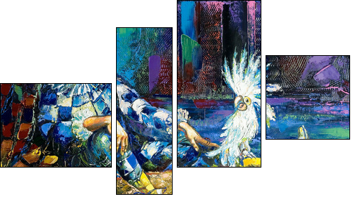 The harlequin and a white parrot  - Obraz czteroczęściowy, Fortyk