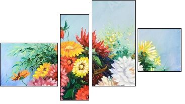 Bouquet of wild flowers in a vase  - Obraz czteroczęściowy, Fortyk