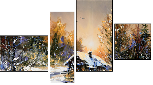 Rural winter landscape  - Obraz czteroczęściowy, Fortyk