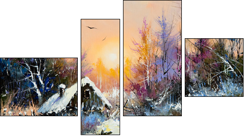 Rural winter landscape  - Obraz czteroczęściowy, Fortyk