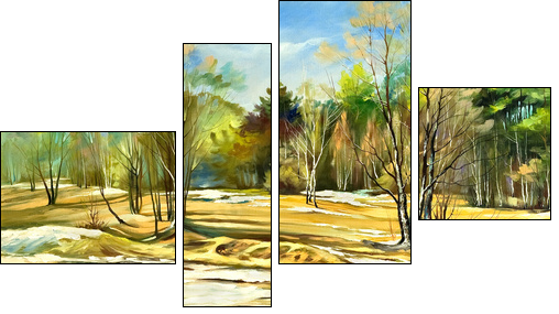 Spring landscape with trees and a snow  - Obraz czteroczęściowy, Fortyk