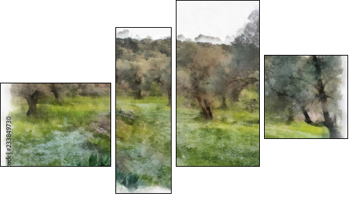 olives fields painting - Obraz czteroczęściowy, Fortyk