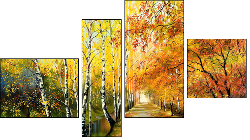 Autumn road along the channel  - Obraz czteroczęściowy, Fortyk