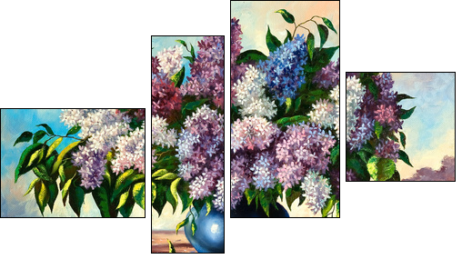 Lilac bouquet in a vase  - Obraz czteroczęściowy, Fortyk