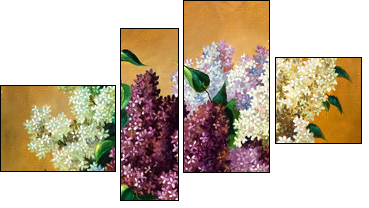 Lilac bouquet in a vase  - Obraz czteroczęściowy, Fortyk