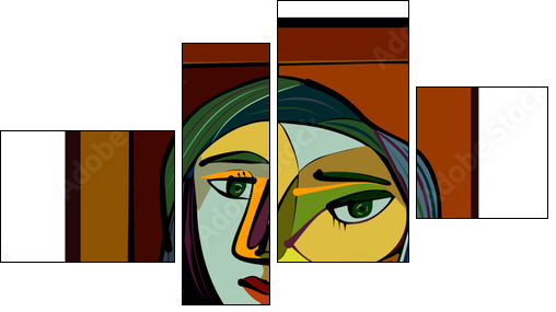 Colorful abstract background, cubism art style, thinking woman - Obraz czteroczęściowy, Fortyk