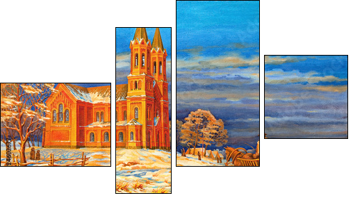 Rural winter landscape  - Obraz czteroczęściowy, Fortyk