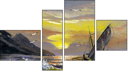 Sailing boat on a decline  - Obraz czteroczęściowy, Fortyk