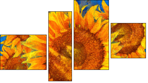 Sunflowers arrangement. Van Gogh style imitation. - Obraz czteroczęściowy, Fortyk