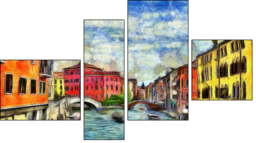 Venetian canal with moving boats, digital imitation of Van Gogh painting style - Obraz czteroczęściowy, Fortyk