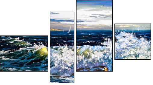 Storm waves on seacoast  - Obraz czteroczęściowy, Fortyk