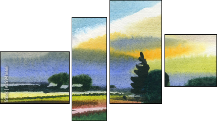 Water colour landscape  - Obraz czteroczęściowy, Fortyk