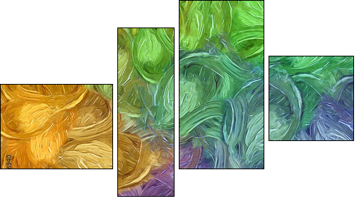 Impressionism wall art print. Vincent Van Gogh style oil painting. Swirl splashes. Surrealism artwork. Abstract artistic background. Real brush strokes on canvas. - Obraz czteroczęściowy, Fortyk