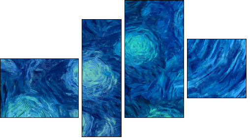 Impressionism wall art print. Vincent Van Gogh style oil painting. Swirl splashes. Surrealism artwork. Abstract artistic background. Real brush strokes on canvas. - Obraz czteroczęściowy, Fortyk