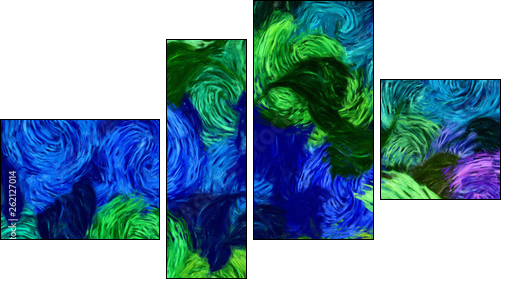 Impressionism wall art print. Vincent Van Gogh style oil painting. Swirl splashes. Surrealism artwork. Abstract artistic background. Real brush strokes on canvas. - Obraz czteroczęściowy, Fortyk