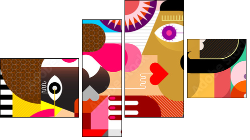 Three People Abstract Art Vector Portrait - Obraz czteroczęściowy, Fortyk