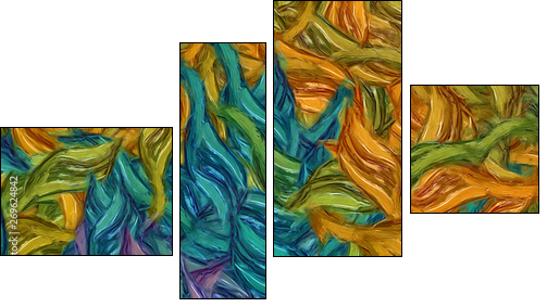 Abstract painting impressionism wall art print example with oil imitation in Vincent Van Gogh style. Artistic contemporary design decor elements. Pop modern abstraction with vibrant bright strokes. - Obraz czteroczęściowy, Fortyk