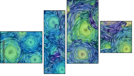 Abstract painting impressionism wall art print example with oil imitation in Vincent Van Gogh style. Artistic contemporary design decor elements. Pop modern abstraction with vibrant bright strokes. - Obraz czteroczęściowy, Fortyk