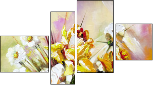 The vase with the flowers drawn by oil on a canvas  - Obraz czteroczęściowy, Fortyk