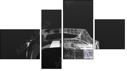 3d concept design ,Modern black sports car ,skeleton,3d ,render. - Obraz czteroczęściowy, Fortyk