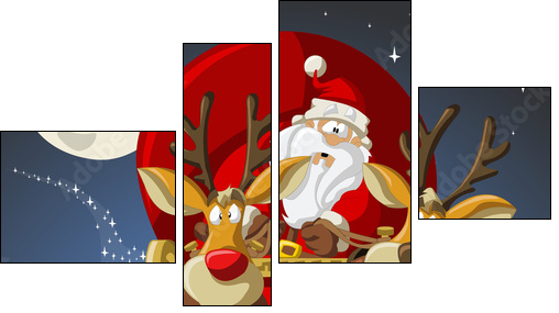 Święty Mikołaj i renifery – prezent na ścianę malucha
 - Obraz czteroczęściowy, Fortyk