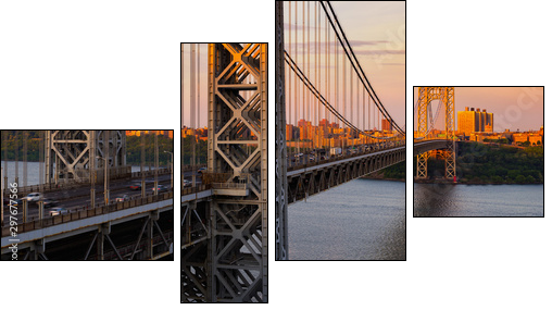 The George Washington Bridge (long-span suspension bridge) across the Hudson River at sunset. Uptown and Fort Washington Park, New York City, USA - Obraz czteroczęściowy, Fortyk