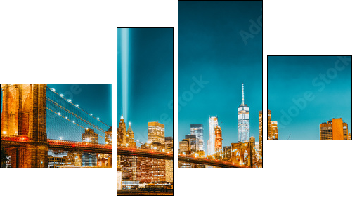 New York night view of the Lower Manhattan and the Brooklyn Bridge across the East River. - Obraz czteroczęściowy, Fortyk