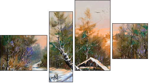 Rural winter landscape  - Obraz czteroczęściowy, Fortyk