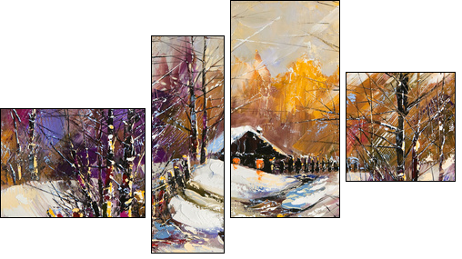 Rural winter landscape  - Obraz czteroczęściowy, Fortyk