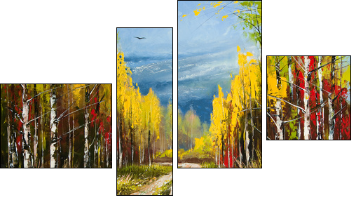 Oil Painting - gold autumn  - Obraz czteroczęściowy, Fortyk