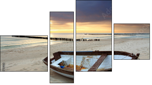 Poranna plaża z widokiem na łódkę
 - Obraz czteroczęściowy, Fortyk