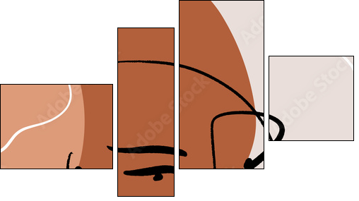 Abstract Warm Terracotta Nude Color Shapes Interior Poster Fashion Artistic Portrait Painted Illustration Face Silhouette Line Drawing Abstraction Modern Aesthetic Print Minimalism Contour Handdrawn L - Obraz czteroczęściowy, Fortyk