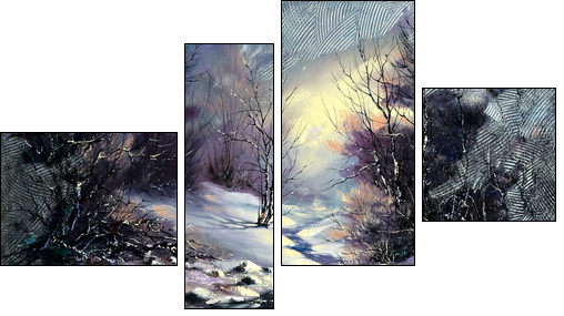 Landscape with winter wood small river  - Obraz czteroczęściowy, Fortyk