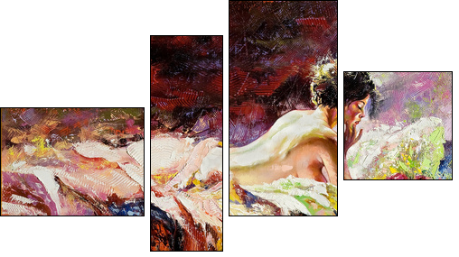 The naked girl laying on a bed  - Obraz czteroczęściowy, Fortyk