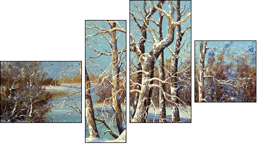 Winter landscape on the bank of the river  - Obraz czteroczęściowy, Fortyk