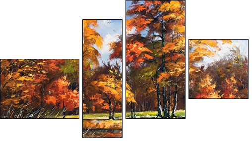 Autumn landscape on the bank of the river  - Obraz czteroczęściowy, Fortyk