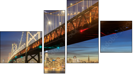 Western Span of San Francisco-Oakland Bay Bridge and San Francisco Waterfront in Blue Hour. Shot from Yerba Buena Island, San Francisco, California, USA. - Obraz czteroczęściowy, Fortyk
