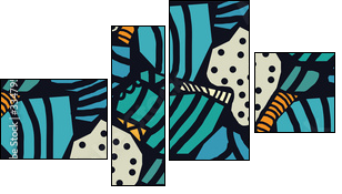 Creative seamless pattern in the style of Picasso. Various hand-drawn geometric shapes in turquoise, gold tones. Grunge texture. Minimalistic vintage design. Crazy art Wallpaper. Vector illustration. - Obraz czteroczęściowy, Fortyk