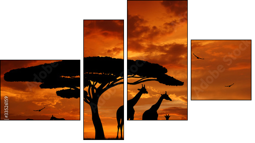 Afryka: żyrafy układają się do snu
 - Obraz czteroczęściowy, Fortyk