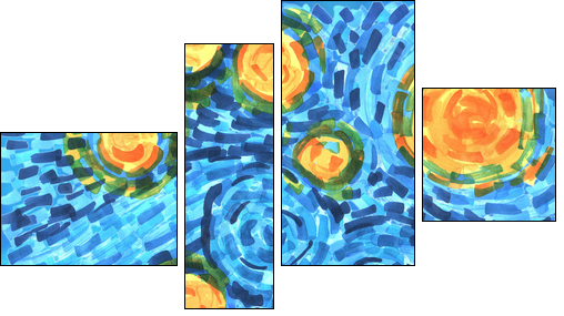 abstract background freehand living materials, colored masks curls, starry night - Obraz czteroczęściowy, Fortyk