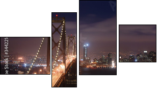 Nocna panorama Bay Bridge w San Francisco
 - Obraz czteroczęściowy, Fortyk