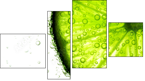 Zielona limonka w szklance wody - Obraz czteroczęściowy, Fortyk