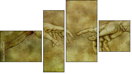 After Michelangelo - Adam and God  - Obraz czteroczęściowy, Fortyk