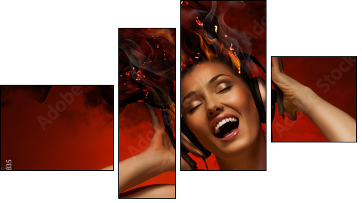 girl with headphones  - Obraz czteroczęściowy, Fortyk