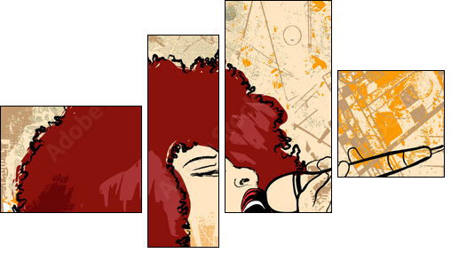 jazz singer on grunge background  - Obraz czteroczęściowy, Fortyk