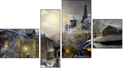 Rural landscape, oil on a canvas  - Obraz czteroczęściowy, Fortyk