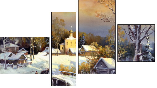 Rural landscape, oil on a canvas  - Obraz czteroczęściowy, Fortyk